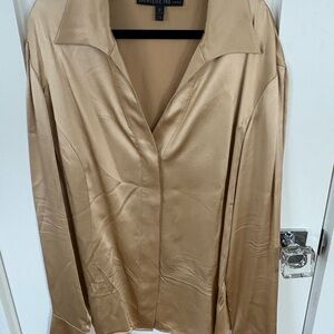 Lafayette 148 New York Gold Button Down Shirt size 8 100% silk $798 retail !!!!!
